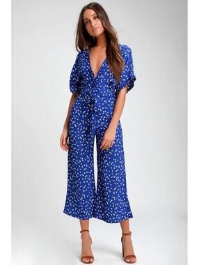 Faithfull The Brand La Villa Jumpsuit Cobalt Betina Floral Blue Size S Rayon